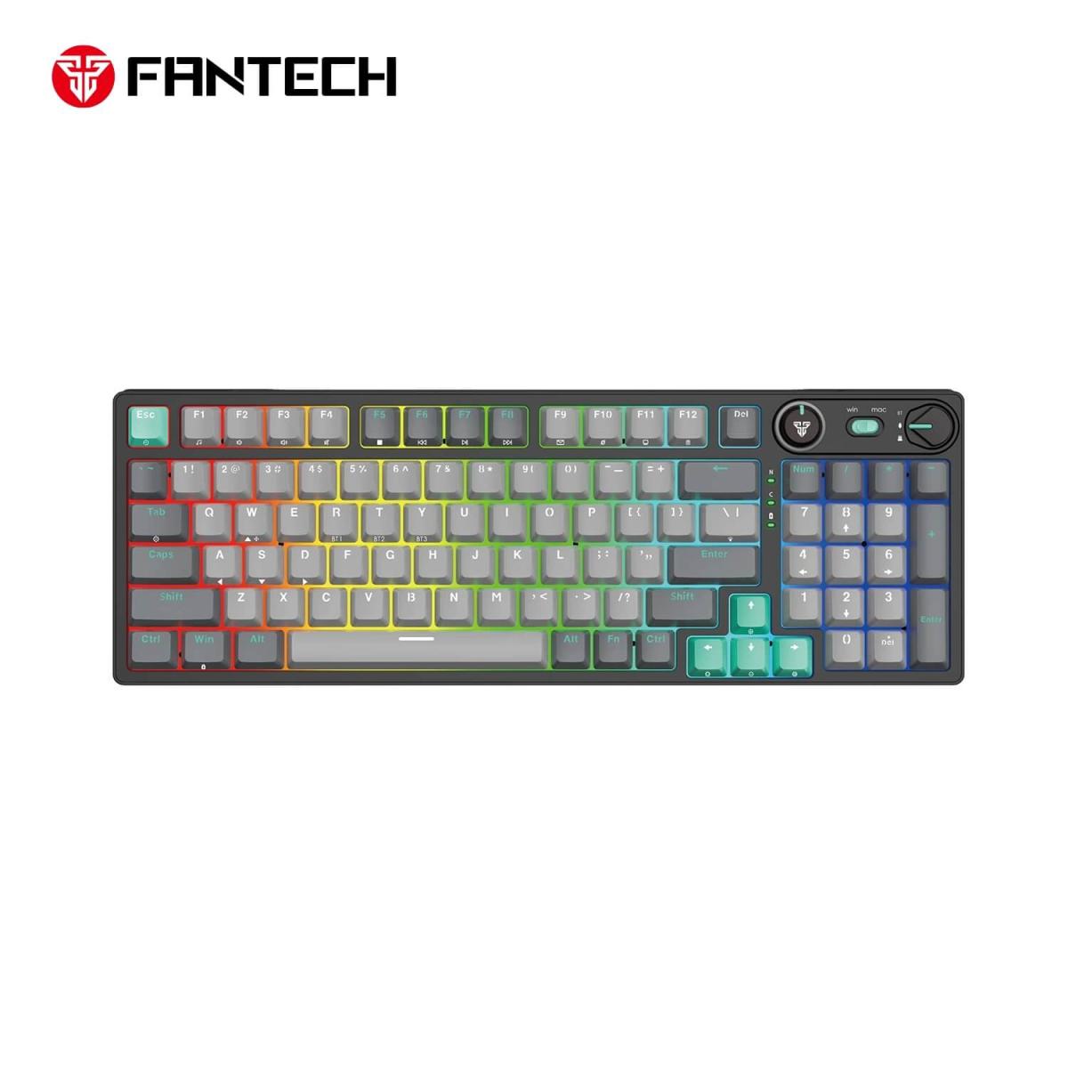 Fantech Atom Pro96 Mk914 TRI-Mode Connection (Wireless 2.4GHz, BT 5.0, Wired) 83 Keys (Full Size) RGB 3 Colors Combination Mechanical Gaming Keyboard, Anti-Ghosting Full Keys, Volume Knob - Stellar Edition Mercury/Red Switch