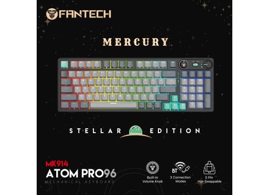 Fantech Atom Pro96 Mk914 TRI-Mode Connection (Wireless 2.4GHz, BT 5.0, Wired) 83 Keys (Full Size) RGB 3 Colors Combination Mechanical Gaming Keyboard, Anti-Ghosting Full Keys, Volume Knob - Stellar Edition Mercury/Red Switch