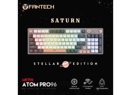 Fantech Atom Pro96 Mk914 TRI-Mode Connection (Wireless 2.4GHz, BT 5.0, Wired) 83 Keys (Full Size) RGB 3 Colors Combination Mechanical Gaming Keyboard, Anti-Ghosting Full Keys, Volume Knob - Stellar Edition Saturn/Red Switch