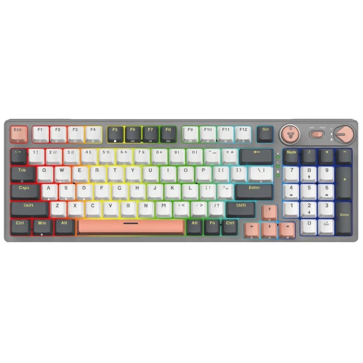 Fantech Atom Pro96 Mk914 TRI-Mode Connection (Wireless 2.4GHz, BT 5.0, Wired) 83 Keys (Full Size) RGB 3 Colors Combination Mechanical Gaming Keyboard, Anti-Ghosting Full Keys, Volume Knob - Stellar Edition Saturn/Red Switch