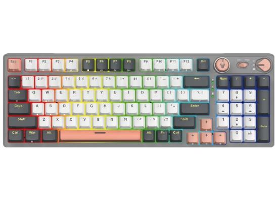 Fantech Atom Pro96 Mk914 TRI-Mode Connection (Wireless 2.4GHz, BT 5.0, Wired) 83 Keys (Full Size) RGB 3 Colors Combination Mechanical Gaming Keyboard, Anti-Ghosting Full Keys, Volume Knob - Stellar Edition Saturn/Red Switch