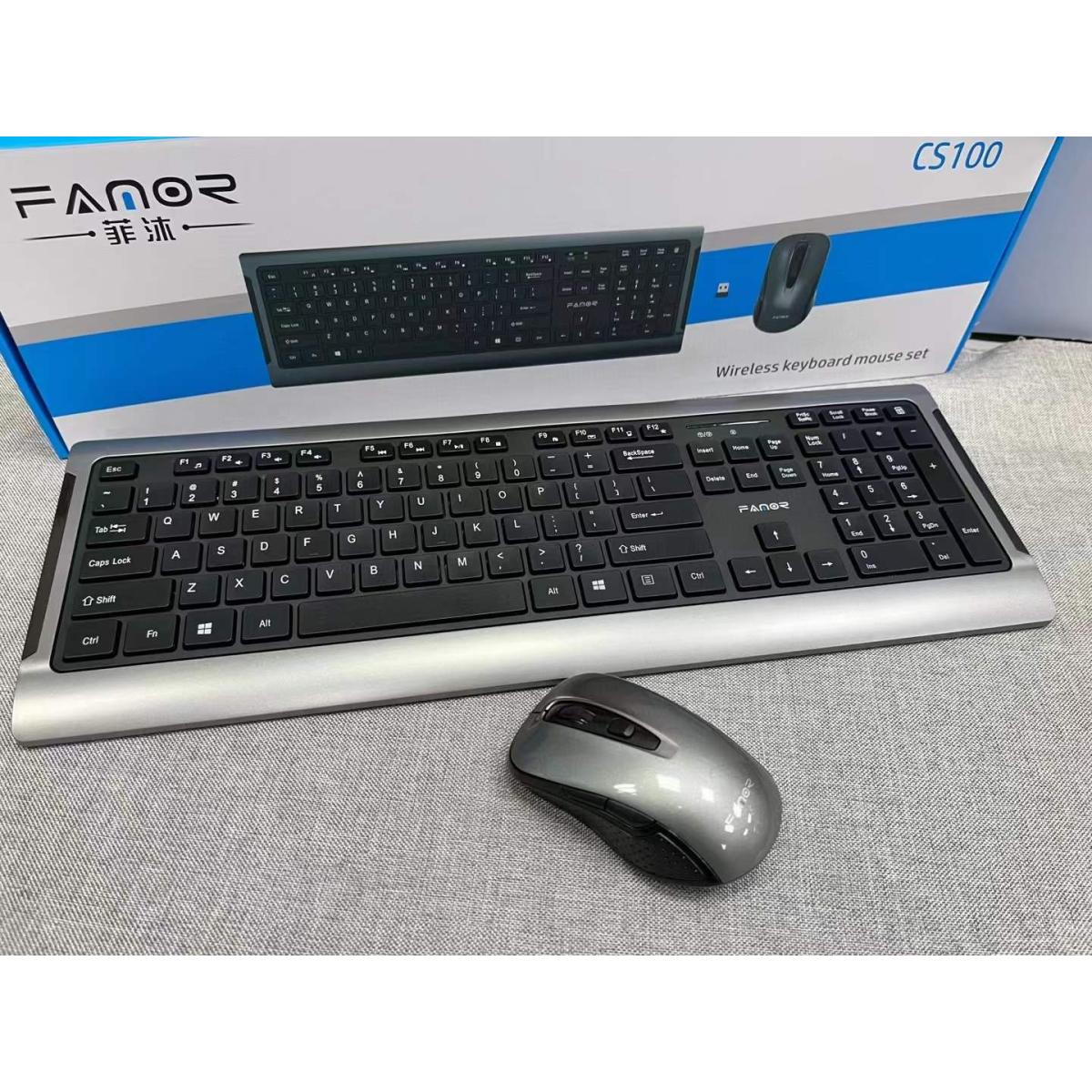 FAMOR CS100 Wireless 2.4GHz Kit, Keyboard & Mouse Combo, 1600 DPI High Grade Mouse, Metallic Grey & Black Color