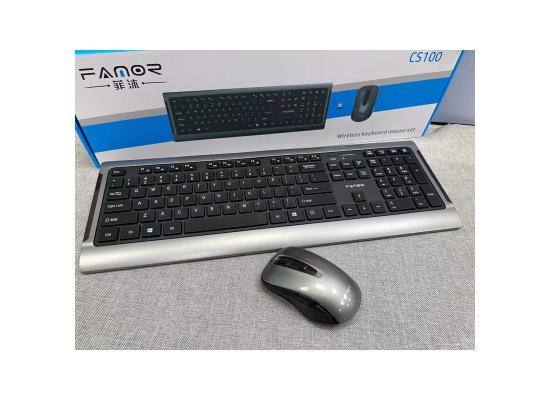FAMOR CS100 Wireless 2.4GHz Kit, Keyboard & Mouse Combo, 1600 DPI High Grade Mouse, Metallic Grey & Black Color