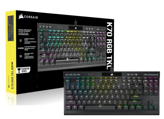 Corsair K70 RGB TKL 80% Black Type-C Wired Optical Mechanical Gaming Keyboard For PC & Mac, Up To 8,000Hz Hyper-Polling Rate w/ Tournament Design, PBT Double Shot PRO Keycaps, Media Control & Axon Technology - OPX Optical Switches