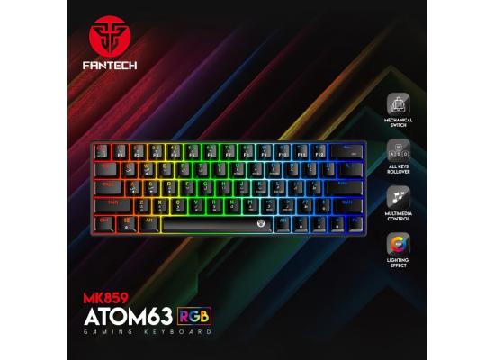 FANTECH ATOM63 MK859 WIRED RGB 60% Modular Mechanical Gaming Keyboard, Detachable Type-C, Blue Switch-Black (عربي)