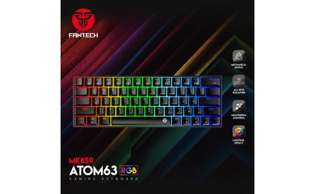 FANTECH ATOM63 MK859 WIRED RGB 60% Modular Mechanical Gaming Keyboard, Detachable Type-C, Blue Switch-Black (عربي)