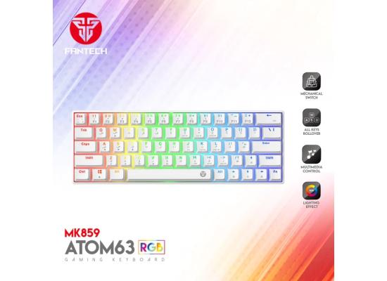FANTECH ATOM63 MK859 WIRED RGB 60% Modular Mechanical Gaming Keyboard, Detachable Type-C, Blue Switch-White(عربي)