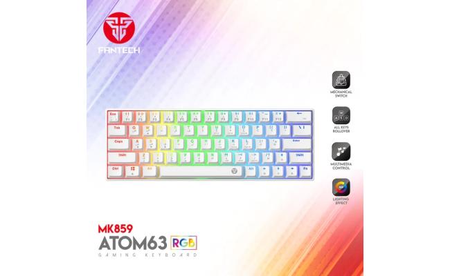 FANTECH ATOM63 MK859 WIRED RGB 60% Modular Mechanical Gaming Keyboard, Detachable Type-C, Red Switch-White(عربي)