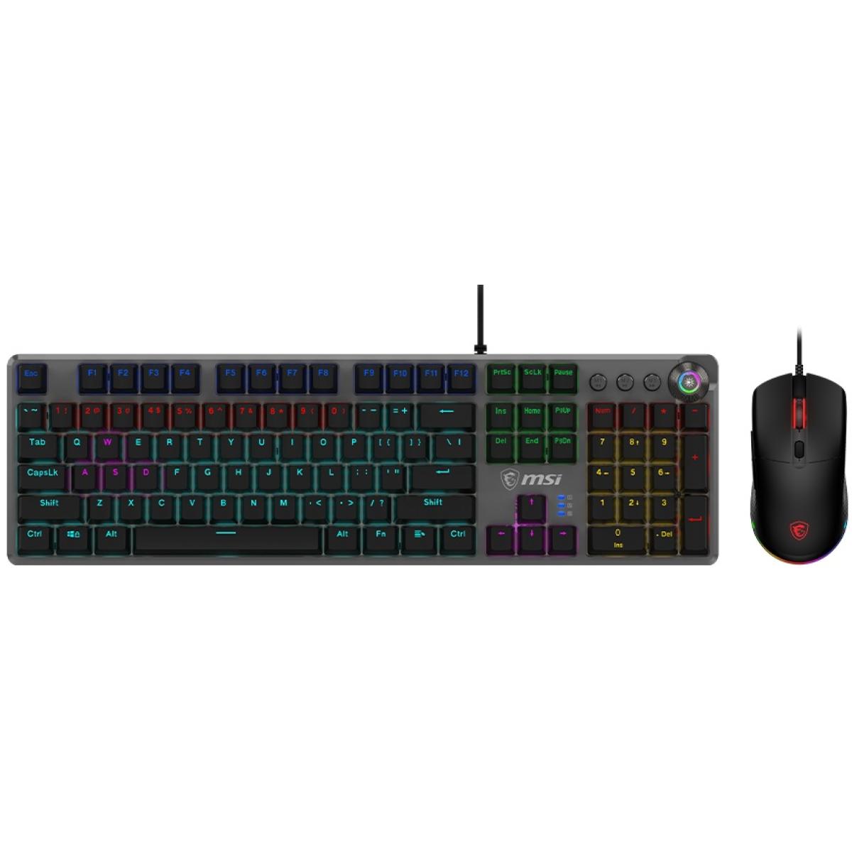 MSI Forge GK310 Combo (Kit) Gaming RGB Hot Swappable Mechanical RED Switch USB 2.0 Full Size Keyboard & Forge Mouse 7200 DPI Optical Gaming Mouse, Anti-Ghosting Keyboard, (عربي)