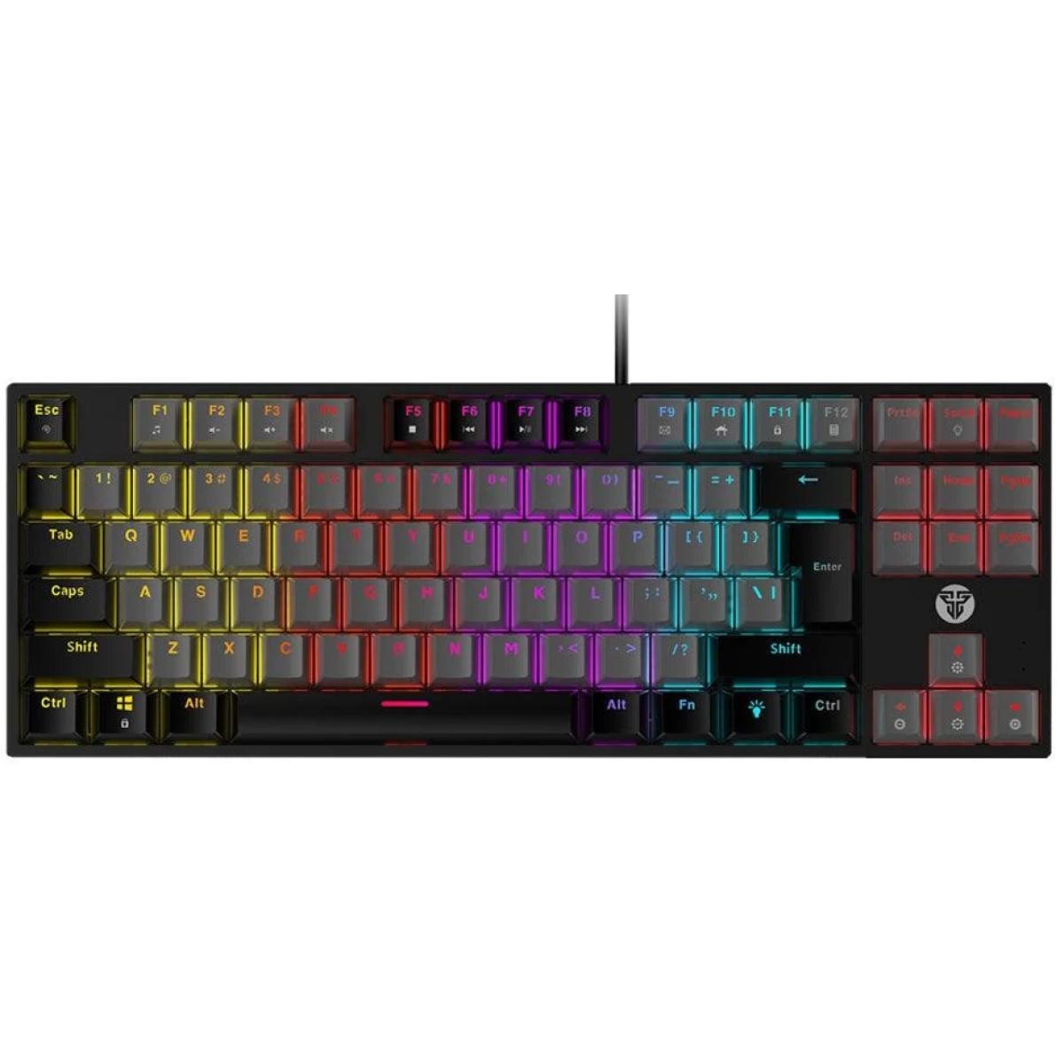 FANTECH ATOM MK876 TKL WIRED RGB 80% Mechanical Gaming Keyboard, 1.8m Braided Cable, Blue Switch-Gray