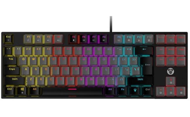 FANTECH ATOM MK876 TKL WIRED RGB 80% Mechanical Gaming Keyboard, 1.8m Braided Cable, Blue Switch-Gray