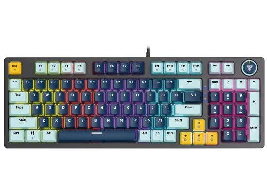 Fantech Atom96 MK890 V2 RGB (Full Size) 3 Colors Combination Wired Mechanical Gaming Keyboard Mizu Edition, Anti-Ghosting Full Keys, 3 Pin Hot-Swappable Switches, Volume Knob - Navy Blue/Red Switch