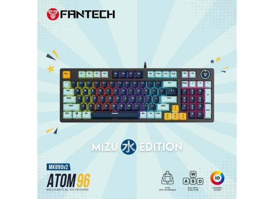 Fantech Atom96 MK890 V2 RGB (Full Size) 3 Colors Combination Wired Mechanical Gaming Keyboard Mizu Edition, Anti-Ghosting Full Keys, 3 Pin Hot-Swappable Switches, Volume Knob - Navy Blue/Red Switch