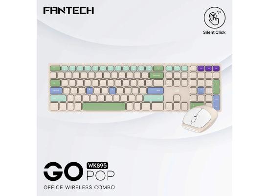 Fantech GO POP WK895 Kit Office Combo 2in1 Wireless Dual Mode (2.4GHz & BT), Silent Switches & Multimedia Function Keys (Beige) For Mac & Win