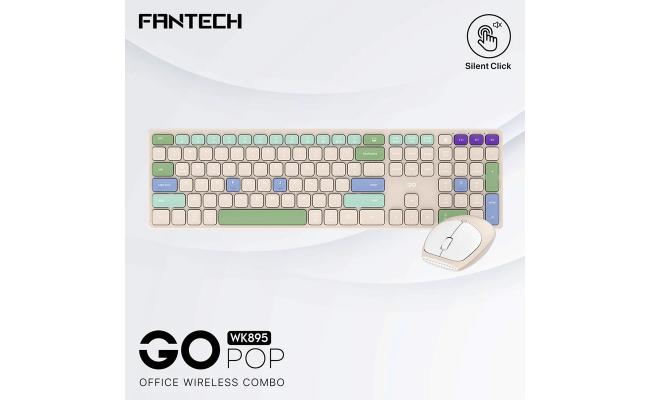 Fantech GO POP WK895 Kit Office Combo 2in1 Wireless Dual Mode (2.4GHz & BT), Silent Switches & Multimedia Function Keys (Beige) For Mac & Win