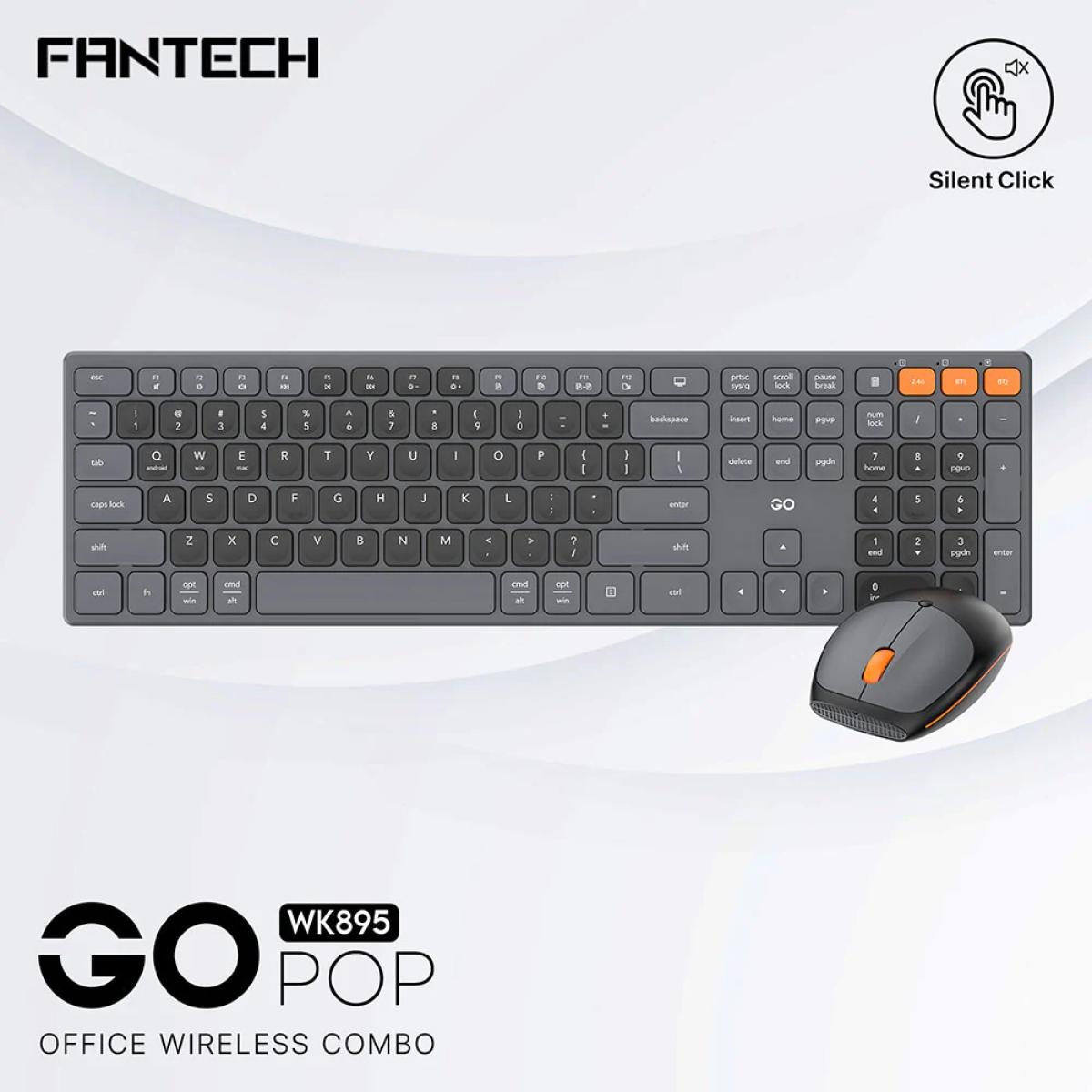 Fantech GO POP WK895 Kit Office Combo 2in1 Wireless Dual Mode (2.4GHz & BT), Silent Switches & Multimedia Function Keys (Gray) For Mac & Win