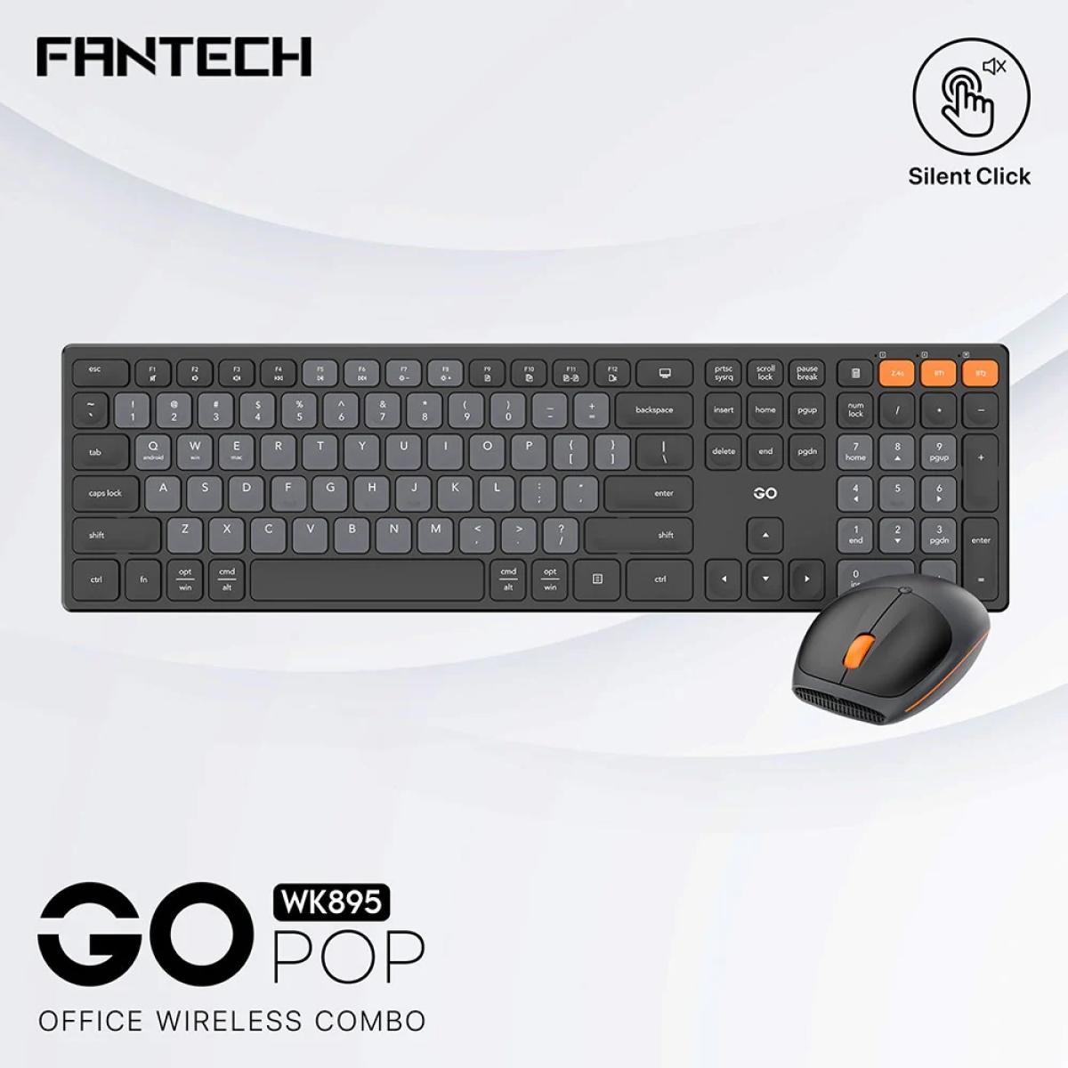 Fantech GO POP WK895 Kit Office Combo 2in1 Wireless Dual Mode (2.4GHz & BT), Silent Switches & Multimedia Function Keys (Black) For Mac & Win