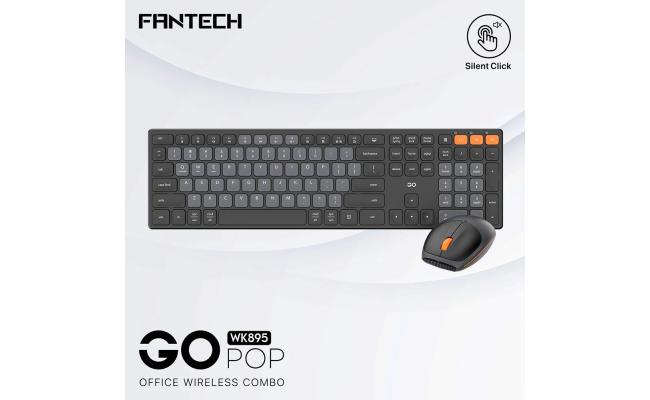 Fantech GO POP WK895 Kit Office Combo 2in1 Wireless Dual Mode (2.4GHz & BT), Silent Switches & Multimedia Function Keys (Black) For Mac & Win