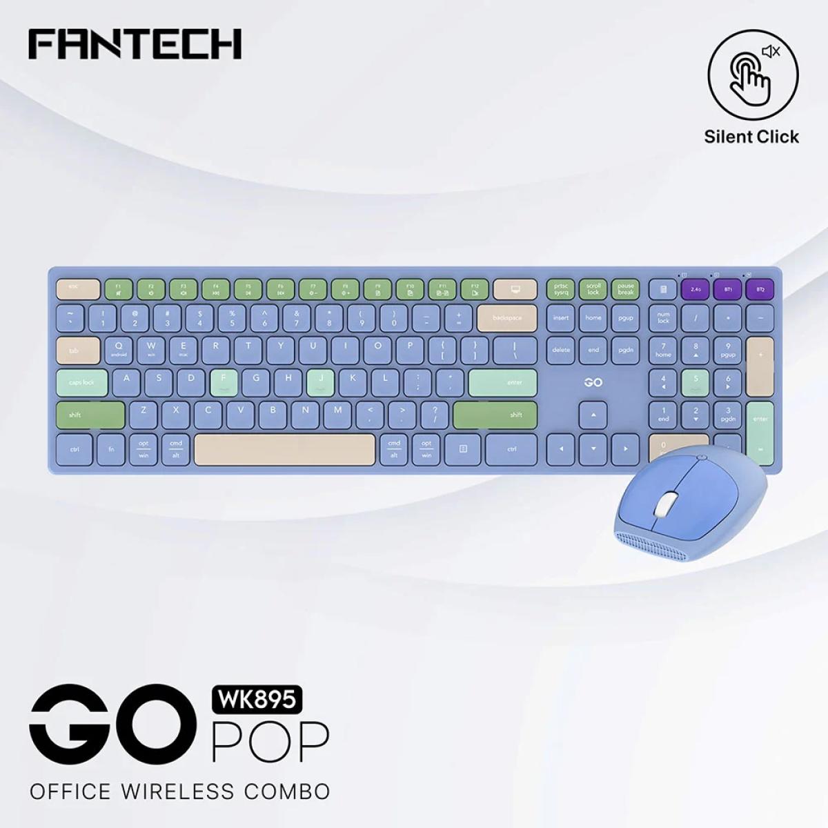 Fantech GO POP WK895 Kit Office Combo 2in1 Wireless Dual Mode (2.4GHz & BT), Silent Switches & Multimedia Function Keys (Blue) For Mac & Win
