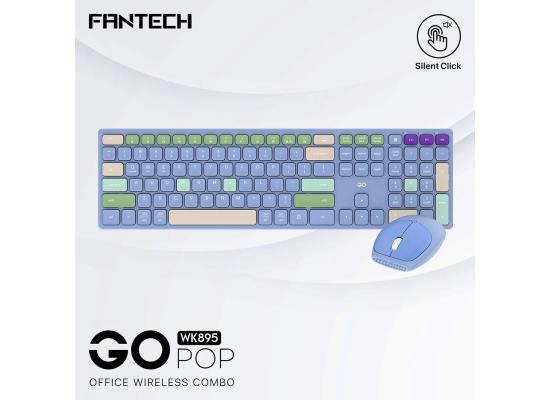 Fantech GO POP WK895 Kit Office Combo 2in1 Wireless Dual Mode (2.4GHz & BT), Silent Switches & Multimedia Function Keys (Blue) For Mac & Win