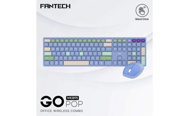 Fantech GO POP WK895 Kit Office Combo 2in1 Wireless Dual Mode (2.4GHz & BT), Silent Switches & Multimedia Function Keys (Blue) For Mac & Win