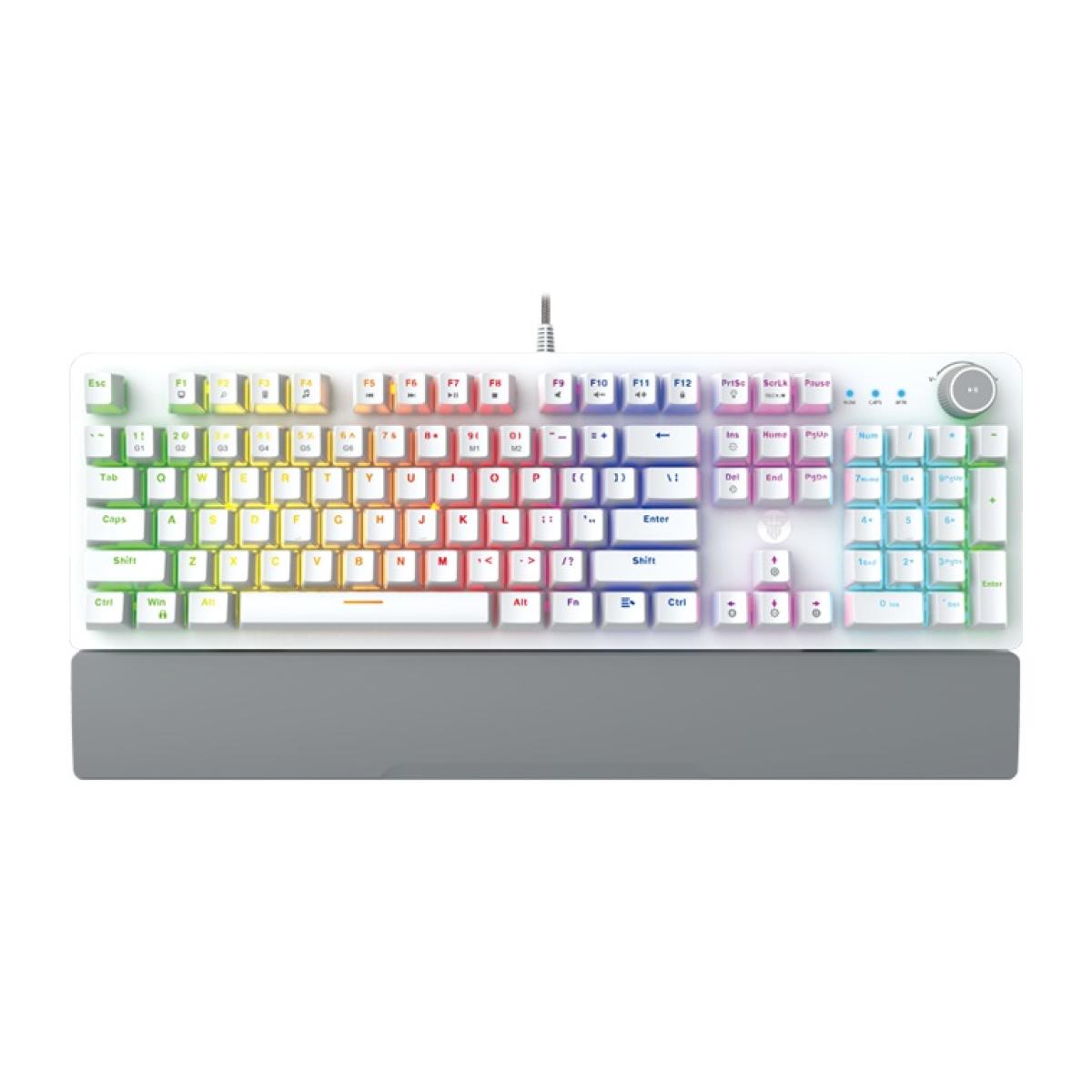 Fantech MaxPower MK853 V2 RGB Mechanical Gaming Keyboard, Macro Supported, Ergonomic Wrist Rest, Anti Ghost Keys - White/Blue Switch