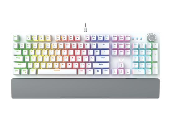 Fantech MaxPower MK853 V2 RGB Mechanical Gaming Keyboard, Macro Supported, Ergonomic Wrist Rest, Anti Ghost Keys - White/Blue Switch