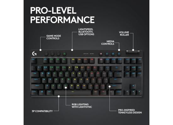 Logitech G PRO X TKL LIGHTSPEED Wireless (2.4GHz, Bluetooth, Wired USB) RGB Gaming Keyboard, GX Brown Tactile, PBT Keycaps w/ USB-C, Media Controls & Volume Roller - Black