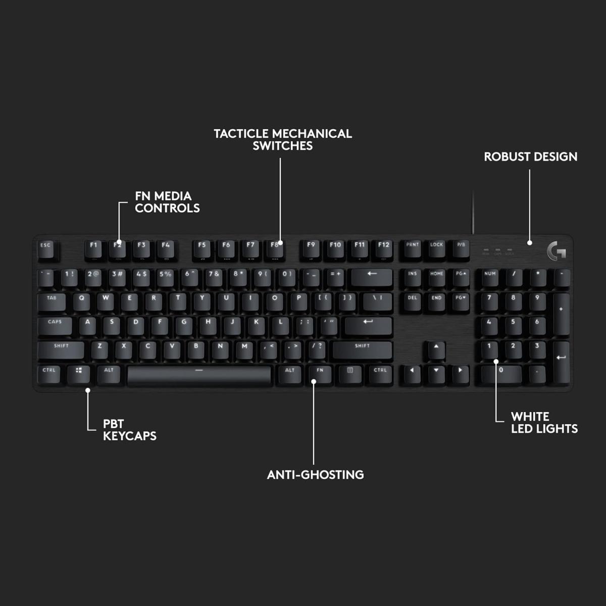 Logitech G413 SE Full-Size Mechanical Gaming Keyboard - Backlit Keyboard with Tactile Mechanical Switches, Anti-Ghosting, Compatible with Windows, macOS - Black Aluminum(عربي)