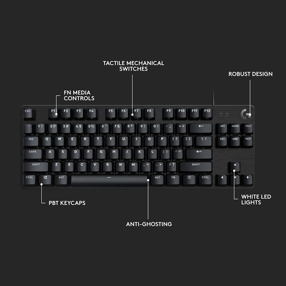 Logitech G413 TKL SE Mechanical Gaming Keyboard - Compact Backlit Keyboard with Tactile Mechanical Switches, Anti-Ghosting, Compatible with Windows, macOS - Black Aluminum(عربي)