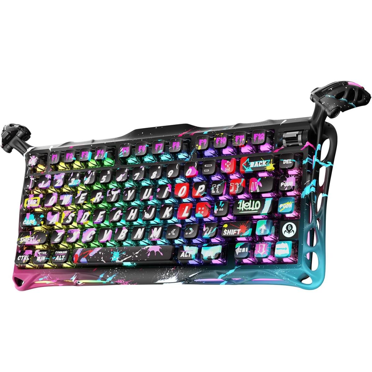 GravaStar Mercury V75 Pro 75% Hall Effect Magnetic Switch Gaming Keyboard, Only Wired, Hot‑Swappable, 8000 Hz Polling, Dual‑Zone RGB, Semi‑Aluminum Frame - Neon Graffiti