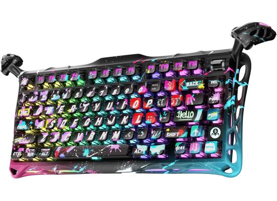 GravaStar Mercury V75 Pro 75% Hall Effect Magnetic Switch Gaming Keyboard, Only Wired, Hot‑Swappable, 8000 Hz Polling, Dual‑Zone RGB, Semi‑Aluminum Frame - Neon Graffiti