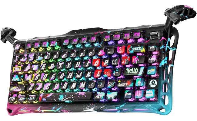 GravaStar Mercury V75 Pro 75% Hall Effect Magnetic Switch Gaming Keyboard, Only Wired, Hot‑Swappable, 8000 Hz Polling, Dual‑Zone RGB, Semi‑Aluminum Frame - Neon Graffiti
