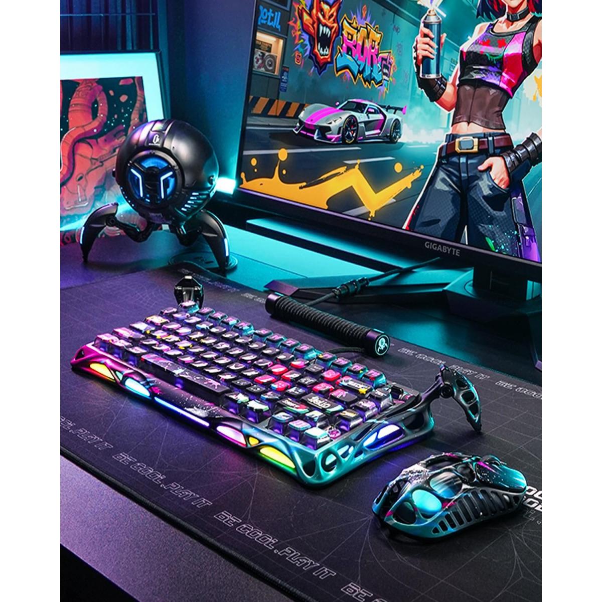 GravaStar Mercury V75 Pro 75% Hall Effect Magnetic Switch Gaming Keyboard, Only Wired, Hot‑Swappable, 8000 Hz Polling, Dual‑Zone RGB, Semi‑Aluminum Frame - Neon Graffiti