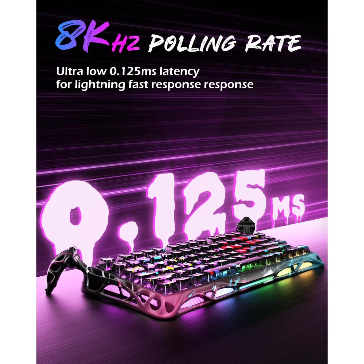 GravaStar Mercury V75 Pro 75% Hall Effect Magnetic Switch Gaming Keyboard, Only Wired, Hot‑Swappable, 8000 Hz Polling, Dual‑Zone RGB, Semi‑Aluminum Frame - Neon Graffiti