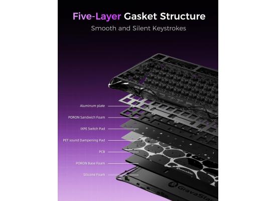 GravaStar Mercury V75 Lite Hall Effect Magnetic Gaming Keyboard – 8KHz Rapid Trigger Wired 75% Keyboard, Adjustable Actuation, Hot-Swappable Switches, Transparent Black