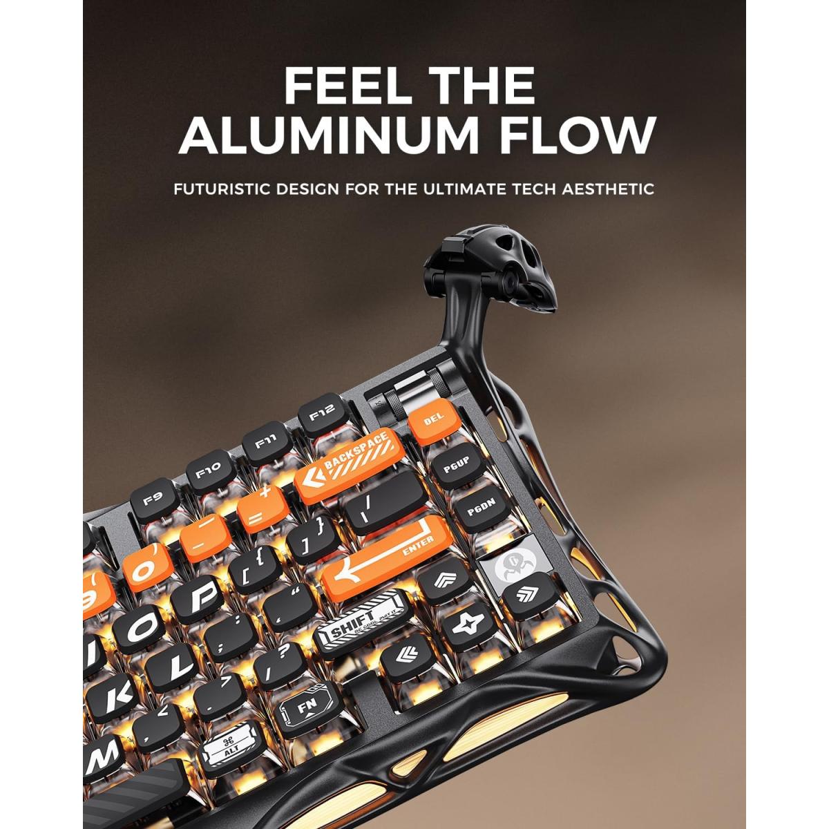 GravaStar Mercury K1 Pro Wireless Mechanical Gaming Keyboard, 75% Layout RGB Custom Keyboard, Aluminum Alloy Matte Black Frame with Phoenix-Inspired Keycaps, Hot-Swappable Linear Switches – CyberFlare