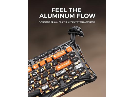 GravaStar Mercury K1 Pro Wireless Mechanical Gaming Keyboard, 75% Layout RGB Custom Keyboard, Aluminum Alloy Matte Black Frame with Phoenix-Inspired Keycaps, Hot-Swappable Linear Switches – CyberFlare