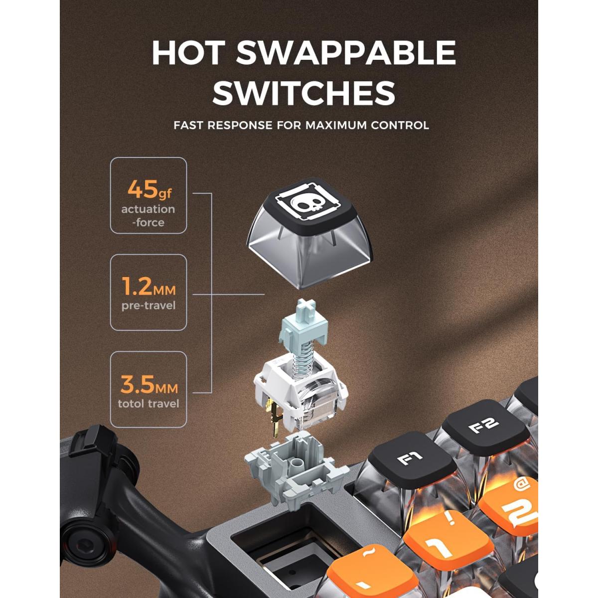 GravaStar Mercury K1 Pro Wireless Mechanical Gaming Keyboard, 75% Layout RGB Custom Keyboard, Aluminum Alloy Matte Black Frame with Phoenix-Inspired Keycaps, Hot-Swappable Linear Switches – CyberFlare