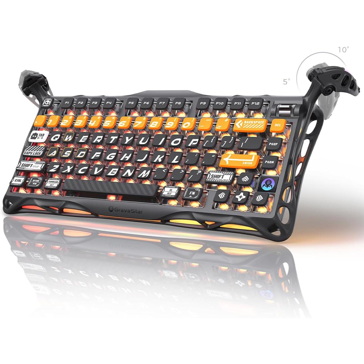 GravaStar Mercury K1 Pro Wireless Mechanical Gaming Keyboard, 75% Layout RGB Custom Keyboard, Aluminum Alloy Matte Black Frame with Phoenix-Inspired Keycaps, Hot-Swappable Linear Switches – CyberFlare