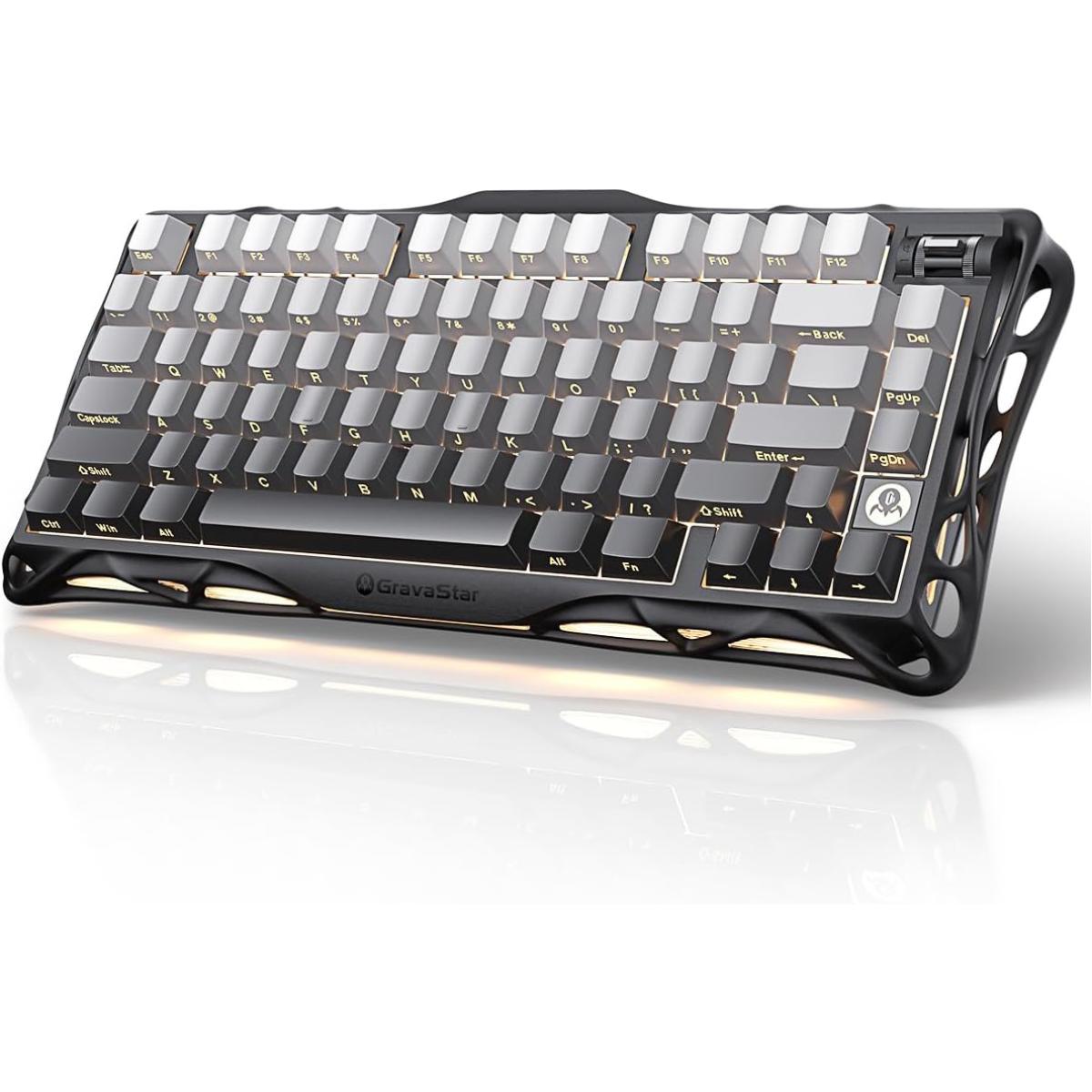 GravaStar Mercury K1 75% Wireless Mechanical Gaming Keyboard, Aluminum Alloy, Gasket Compact Custom Keyboard Hot-Swap Socket, Linear Switches, RGB Backlit - Gradient Black