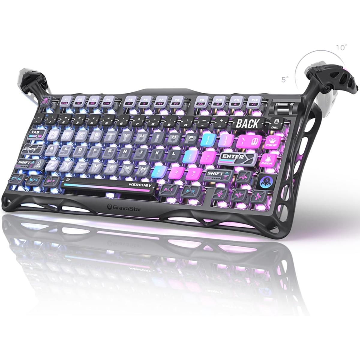 GravaStar Mercury K1 Pro 75% Wireless Mechanical Gaming Keyboard, Gasket Compact Custom Keyboard Hot-Swap Socket, Linear Switches, with RGB Backlit & Frame (Galaxy Black)