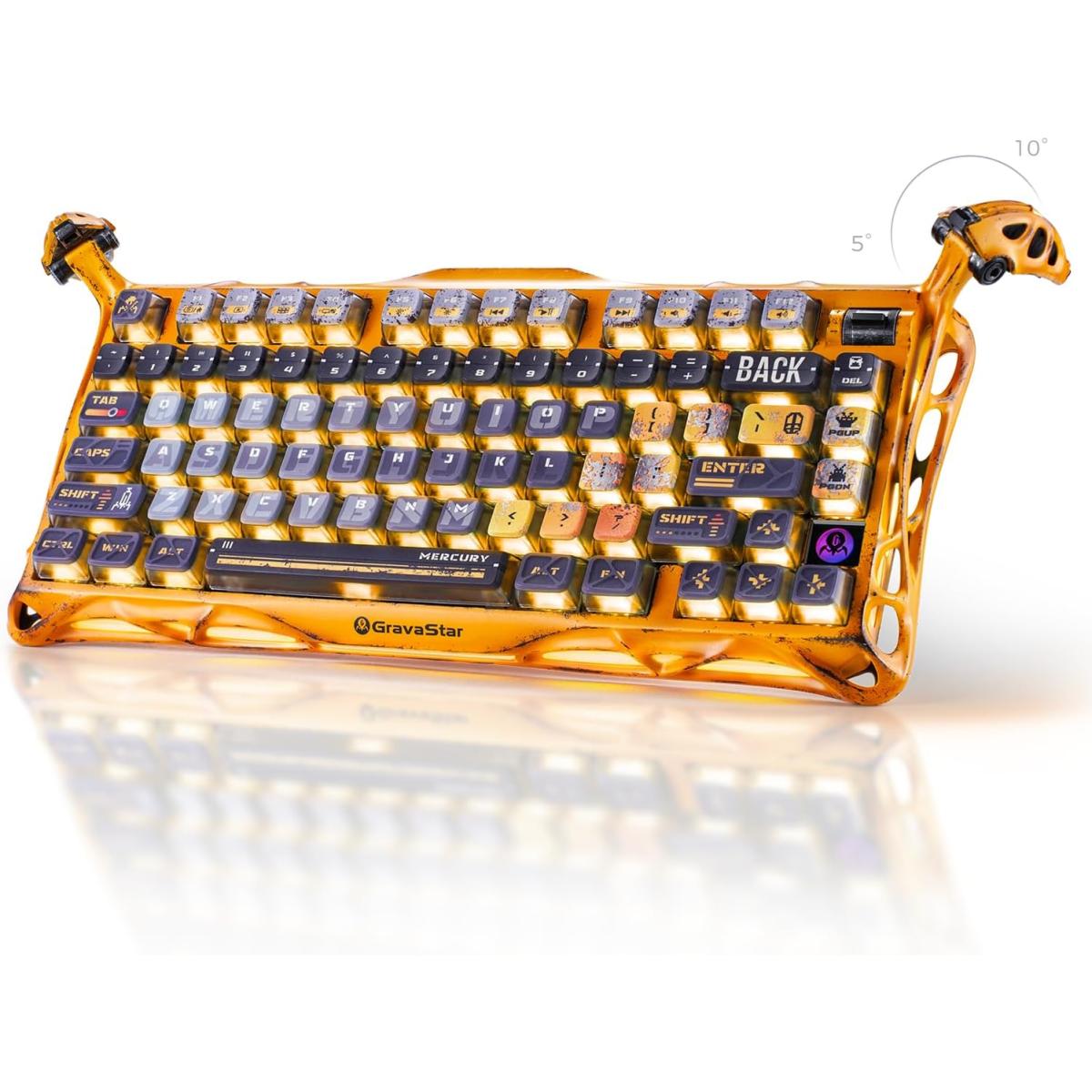 GravaStar Mercury K1 Pro Wireless Mechanical Gaming Keyboard, Aluminum Alloy 75% Layout, Hot-Swappable RGB Custom Keyboard with Linear Switches – Handcrafted Battle-Worn Yellow Edition