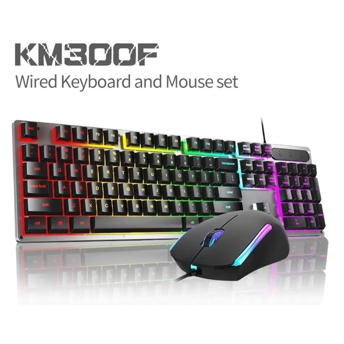 HP KM300F Wired Rainbow Led Lighting Gaming Keyboard & Mouse Combo, Membrane Full-Sized 104 Keys Metal Keyboard, 1000DPI Wired Gaming 110G Mouse