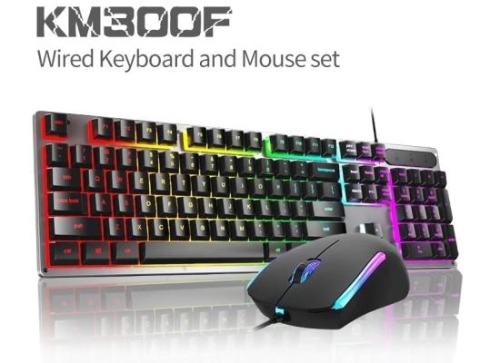 HP KM300F Wired Rainbow Led Lighting Gaming Keyboard & Mouse Combo, Membrane Full-Sized 104 Keys Metal Keyboard, 1000DPI Wired Gaming 110G Mouse