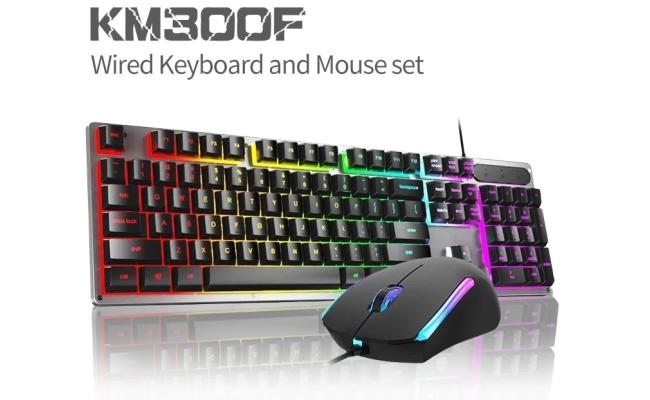 HP KM300F Wired Rainbow Led Lighting Gaming Keyboard & Mouse Combo, Membrane Full-Sized 104 Keys Metal Keyboard, 1000DPI Wired Gaming 110G Mouse