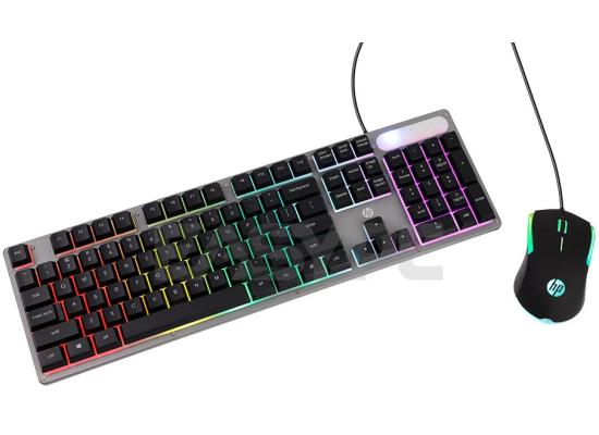 HP KM300F Wired Rainbow Led Lighting Gaming Keyboard & Mouse Combo, Membrane Full-Sized 104 Keys Metal Keyboard, 1000DPI Wired Gaming 110G Mouse