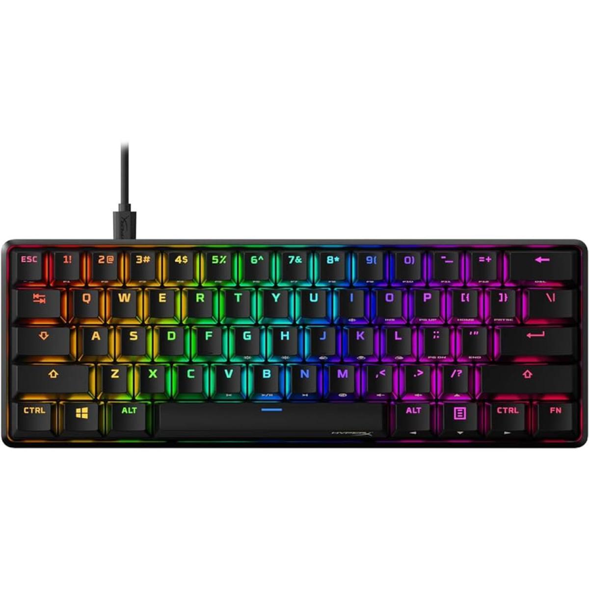 HyperX Alloy Origins 60 PBT Linear Red Switch Wired Mechanical RGB Gaming Keyboard, Ultra Compact 60% Form Factor, Detachable USB-C cable, Double shot PBT keycaps, Full Aluminum Body