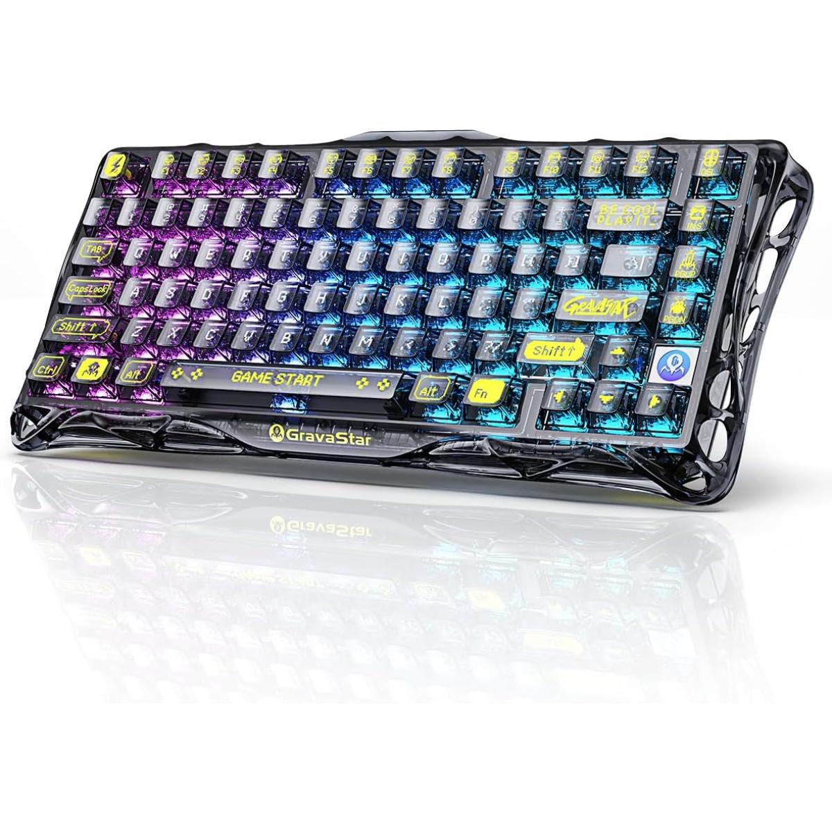 GravaStar Mercury K1 Lite 75% Gaming Keyboard, 2.4GHz/BT/Wired Tri-Mode Wireless Keyboard, Gasket Hot Swappable Mechanical Keyboard, Pre-lubed Linear Switches, RGB Backlit (Transparent Black)