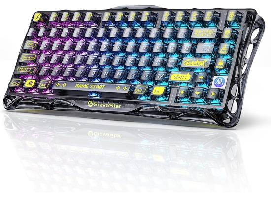 GravaStar Mercury K1 Lite 75% Gaming Keyboard, 2.4GHz/BT/Wired Tri-Mode Wireless Keyboard, Gasket Hot Swappable Mechanical Keyboard, Pre-lubed Linear Switches, RGB Backlit (Transparent Black)